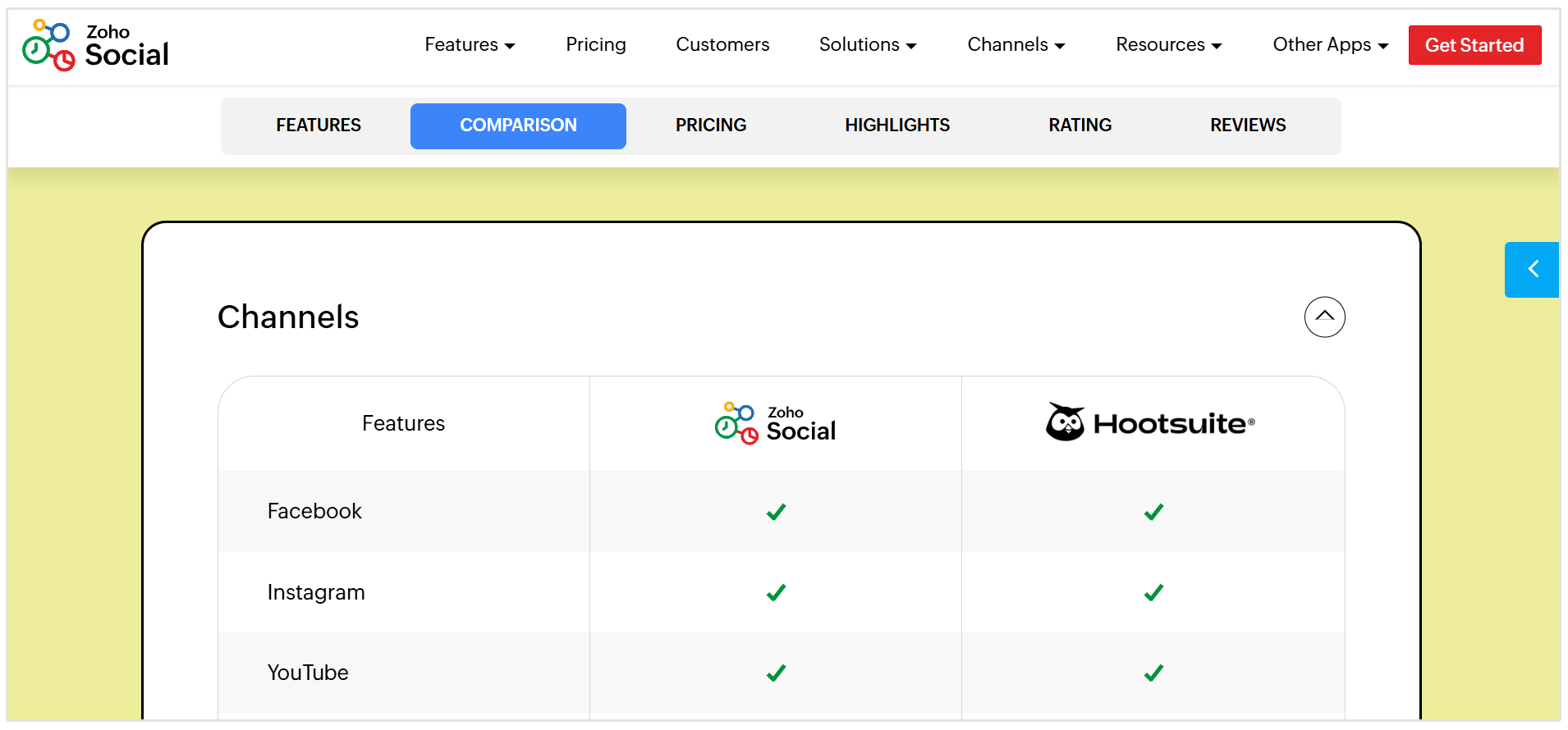 page de comparaison Zoho